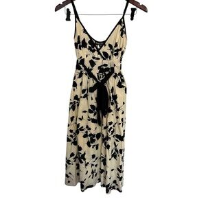 Tango Mango Black White Floral Maxi Dress with Waist Tie Size Medium